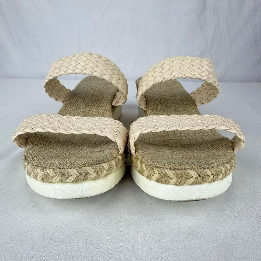 Temu Brand Cream Wedge Espadrille Sandals with Wide Woven Strap